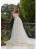 Beaded Ivory Lace Tulle Fairytale Wedding Dress With Detachable Sleeves